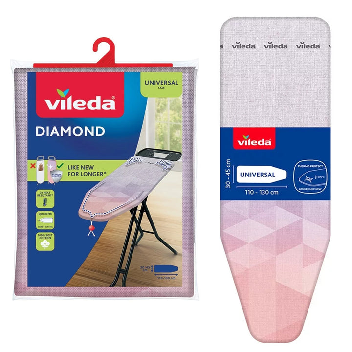 Skyddsöverdrag till strykbräda Vileda Diamond, längd 110–130 cm, tål höga temperaturer, Quick Fix-system, 142468