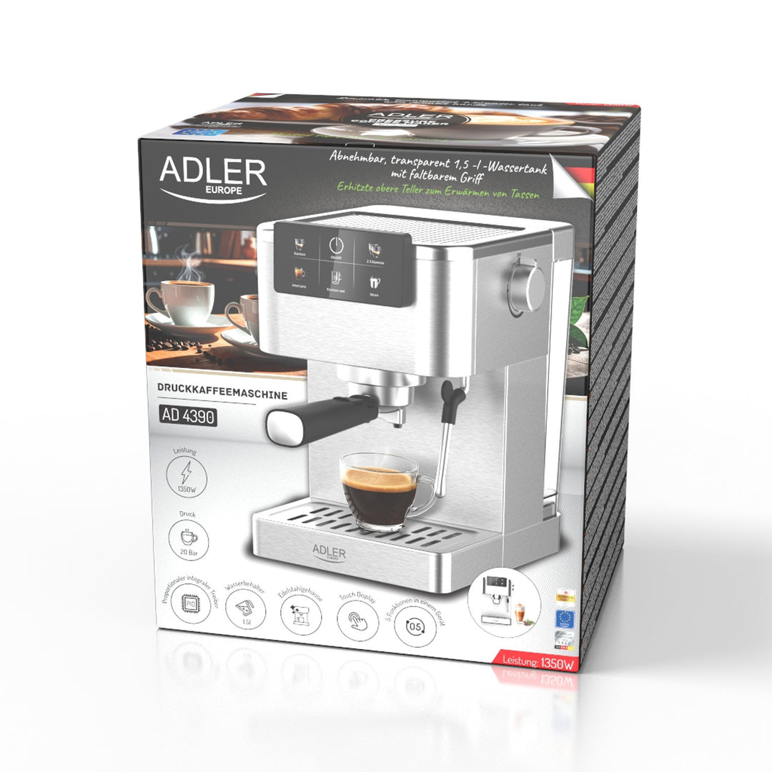 Kaffemaskin, 20 bar, Thermoblock, mjölkskummare, 5-i-1, Adler AD 4390