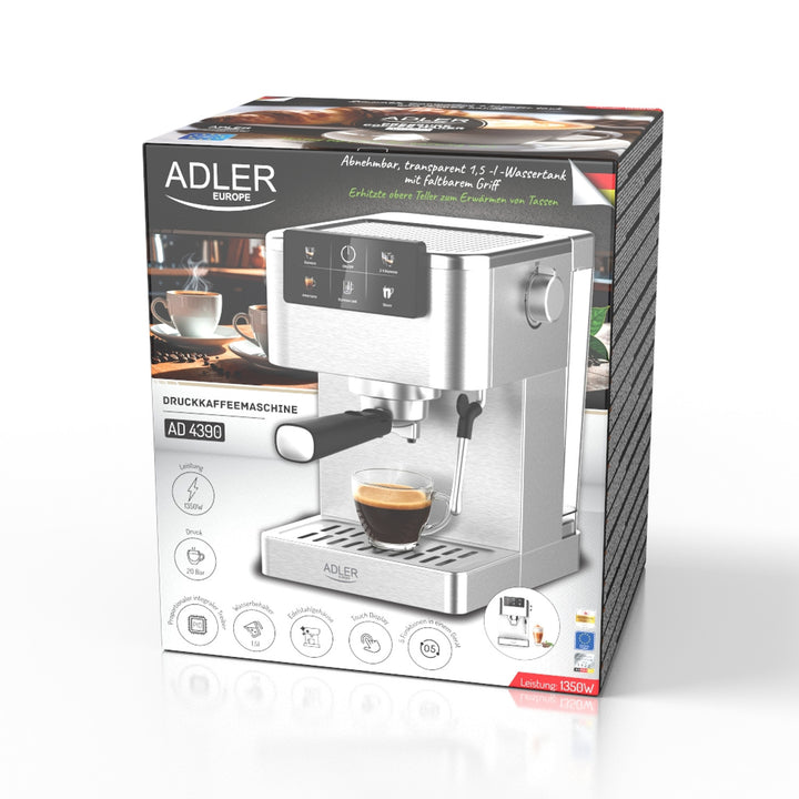 Kaffemaskin, 20 bar, Thermoblock, mjölkskummare, 5-i-1, Adler AD 4390