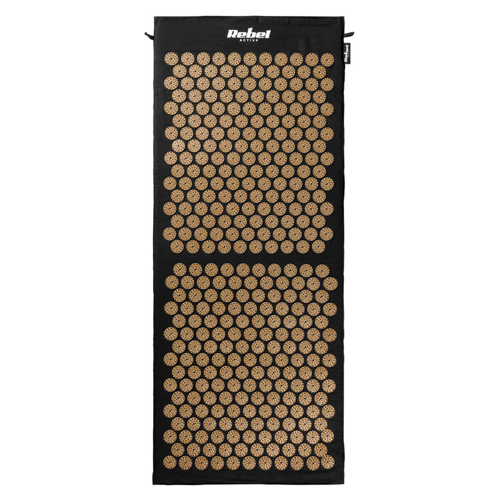 Hälsomatta med akupressurpinnar och kudde, 110x42 cm, XL, guldfärgade pinnar, Rebel Active