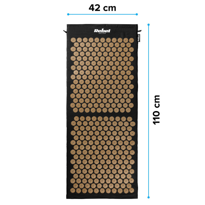 Hälsomatta med akupressurpinnar och kudde, 110x42 cm, XL, guldfärgade pinnar, Rebel Active