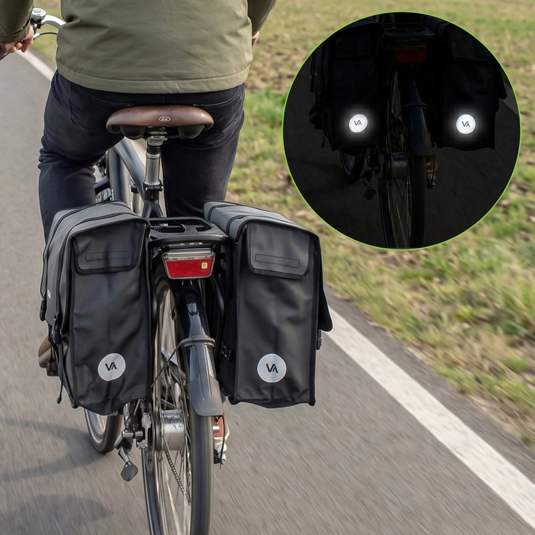 Dubbel cykelväska i PVC för pakethållare med handtag, svart, 40 liter, VA0446, Vayox