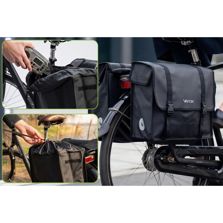 Dubbel cykelväska i PVC för pakethållare med handtag, svart, 40 liter, VA0446, Vayox