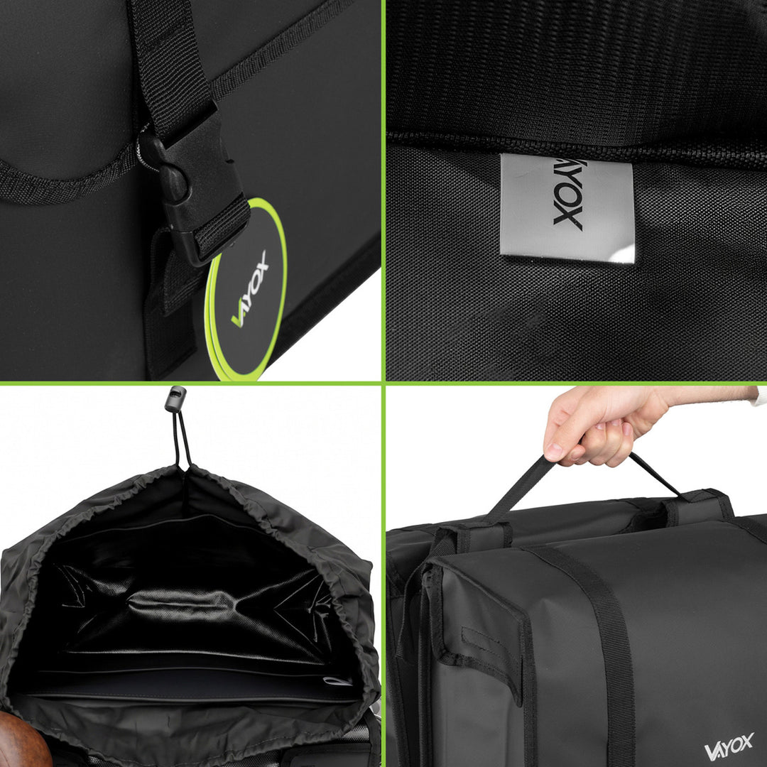 Dubbel cykelväska i PVC för pakethållare med handtag, svart, 40 liter, VA0446, Vayox