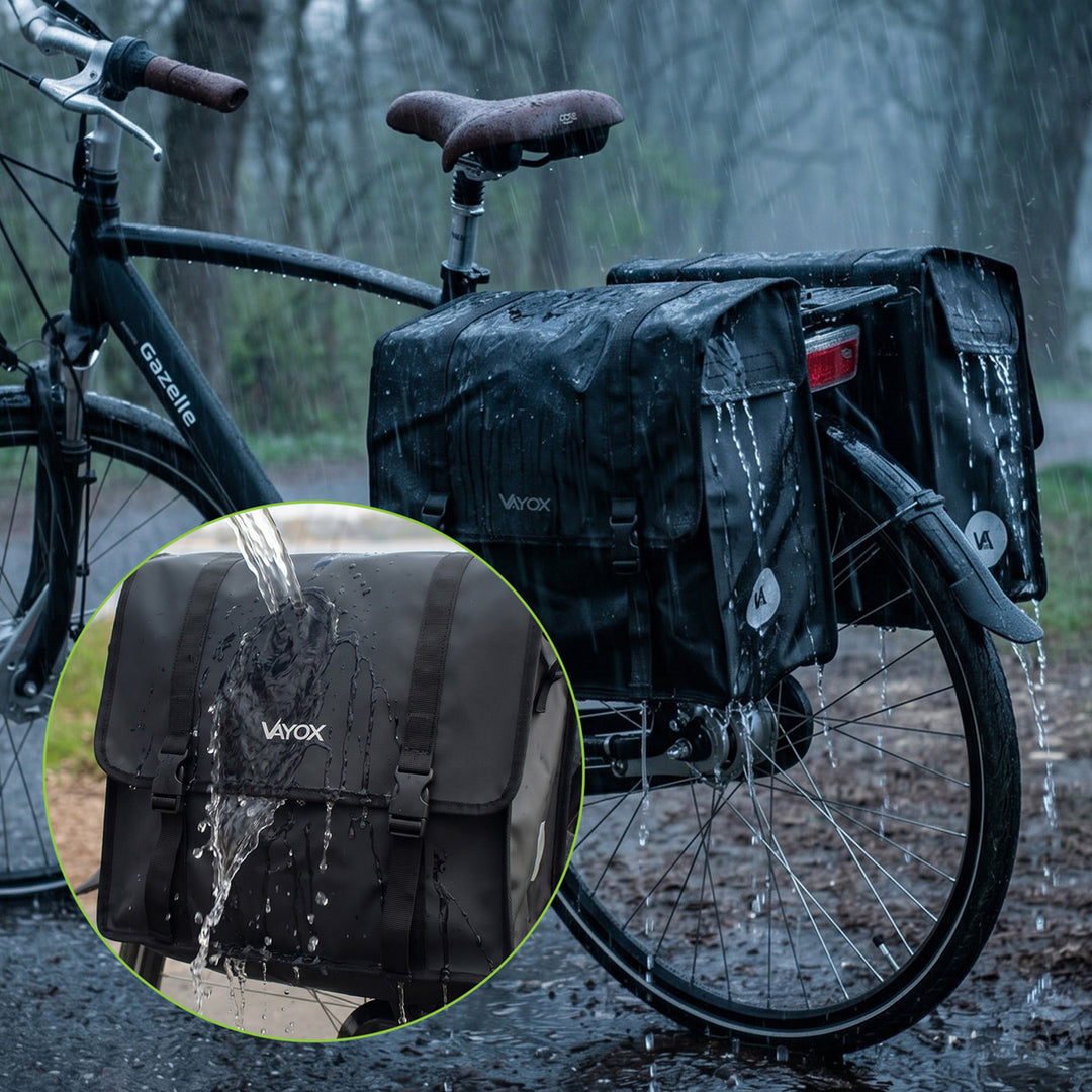 Dubbel cykelväska i PVC för pakethållare med handtag, svart, 40 liter, VA0446, Vayox