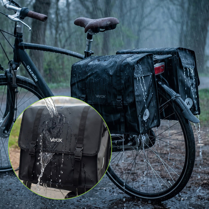 Dubbel cykelväska i PVC för pakethållare med handtag, svart, 40 liter, VA0446, Vayox