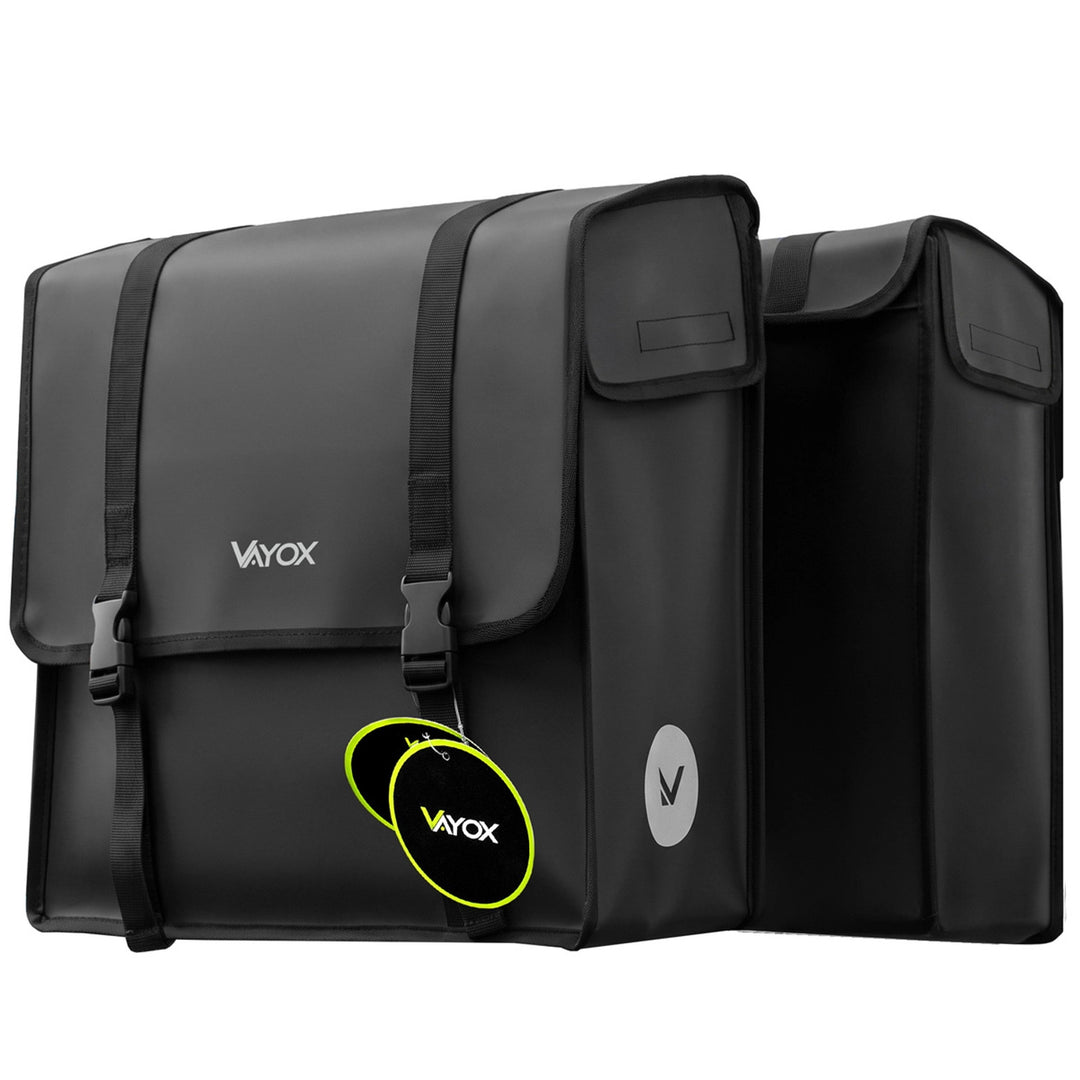 Dubbel cykelväska i PVC för pakethållare med handtag, svart, 40 liter, VA0446, Vayox