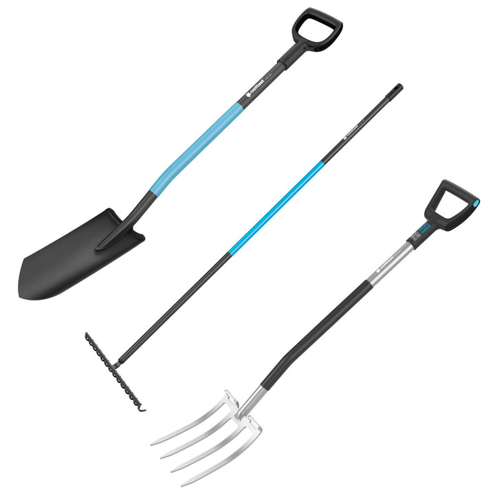 Plantskovel / dräneringsspade CELLPRO + Gaffel ENERGO + Universell metallräfsa CELLPRO, Cellfast