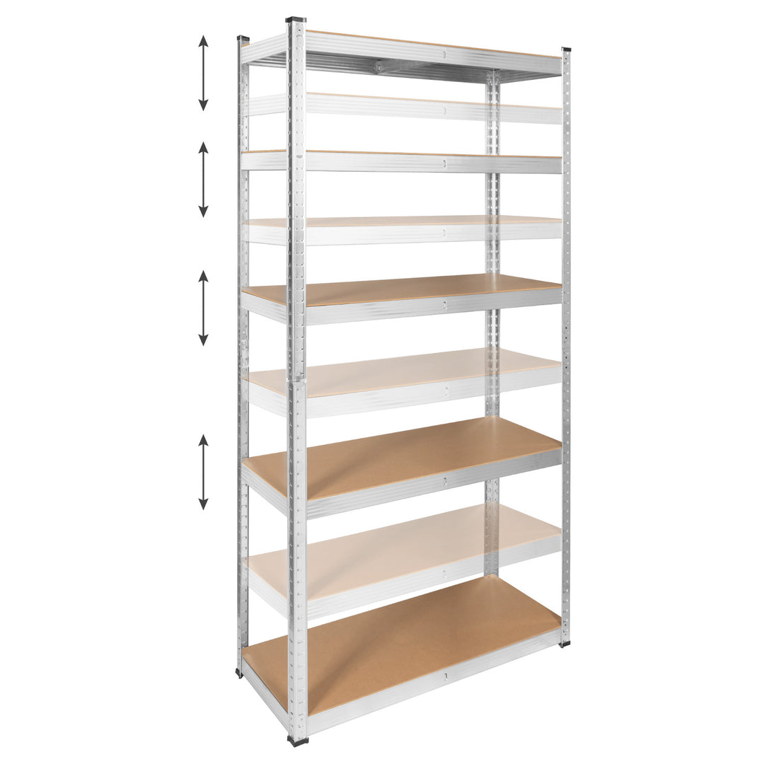 Lagerhylla i metall, 5 hyllplan, maximal belastning upp till 750 kg, 180x90x40, silverfärgad Rebel, 2 stycken