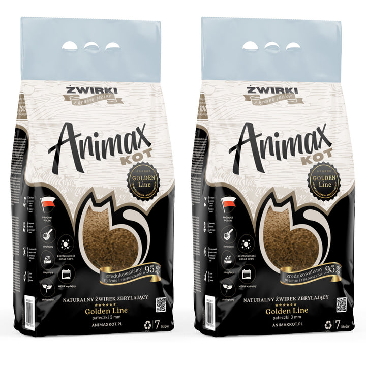 Klumpbildande kattsand, Animax Golden Line 3 mm, små klumpar, 2 x 7-literssäckar