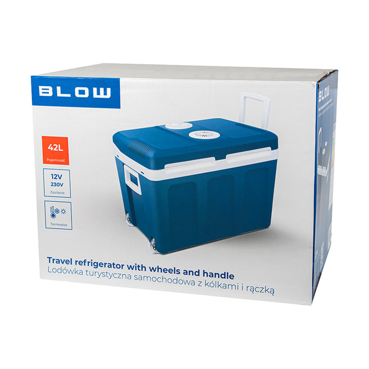 Blow-kylbox för bil, med hjul, volym 42 l, uppvärmningsläge, spänning DC 12 V och AC 100–240 V, 44–210
