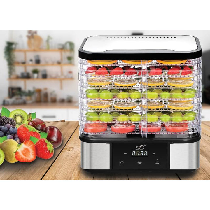 Tork för svamp, grönsaker, frukt och kött, LTC, av metall, 7 brickor, med display, pekskärm, effekt 380 W, temperaturhållningsfunktion, LXSR004