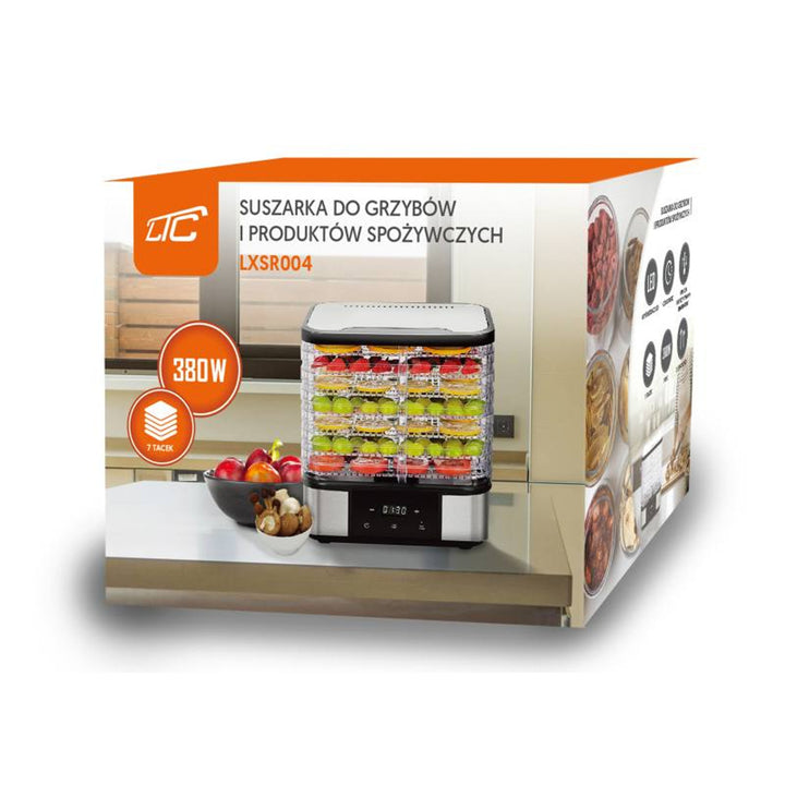 Tork för svamp, grönsaker, frukt och kött, LTC, av metall, 7 brickor, med display, pekskärm, effekt 380 W, temperaturhållningsfunktion, LXSR004