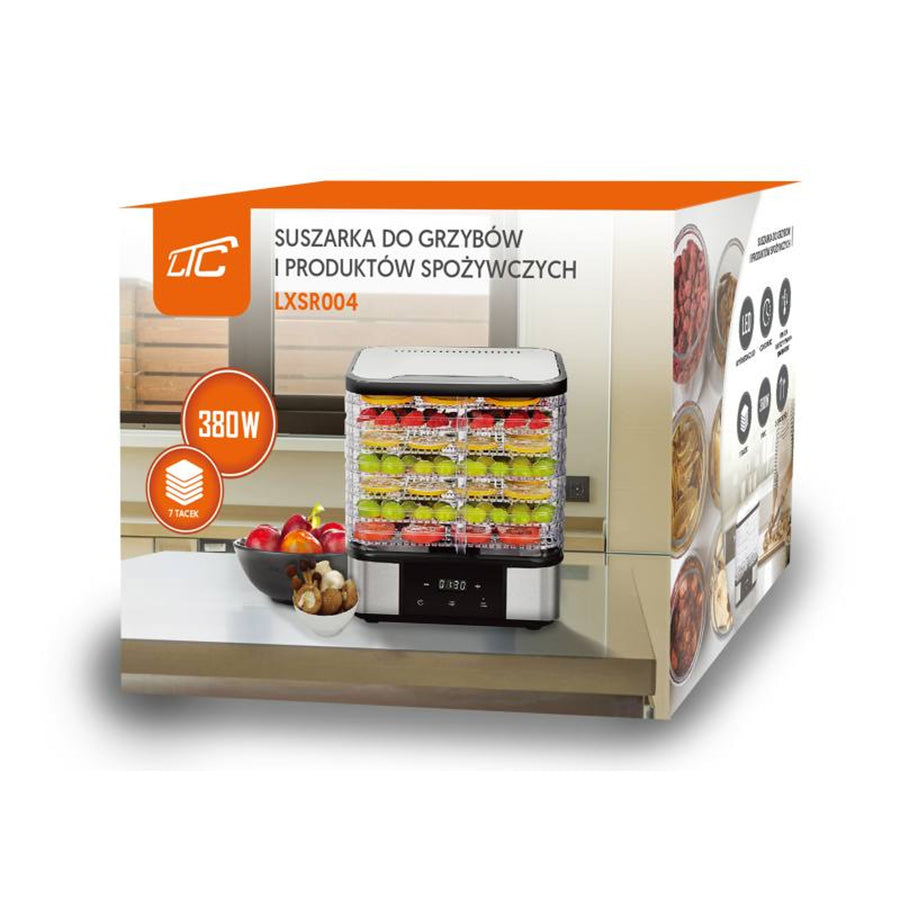 Tork för svamp, grönsaker, frukt och kött, LTC, av metall, 7 brickor, med display, pekskärm, effekt 380 W, temperaturhållningsfunktion, LXSR004