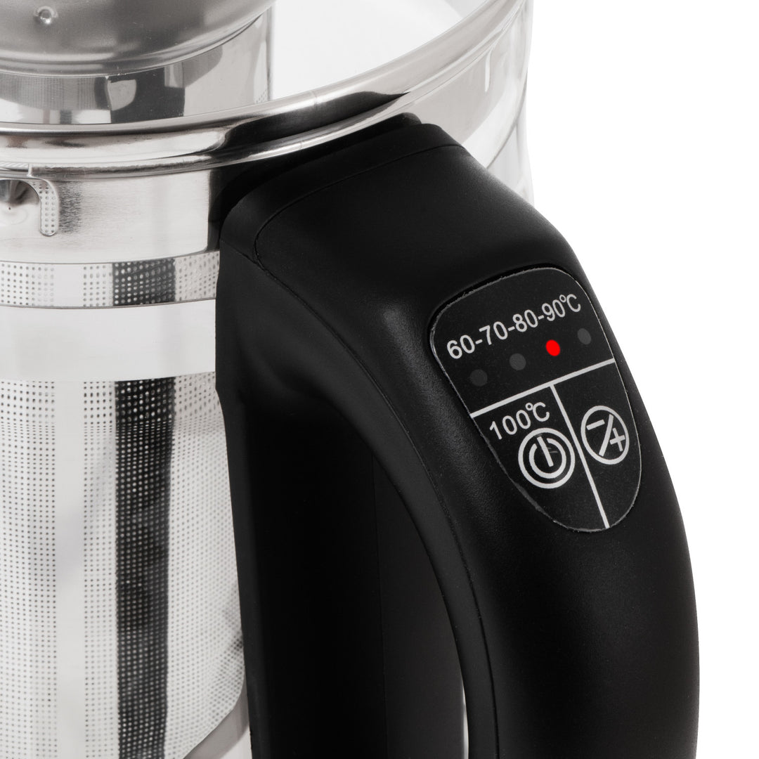 Glasvattenkokare 1,5 l med tefilter och temperaturreglering, 2200 W, LED, 60–100 °C, Adler AD 1299, svart