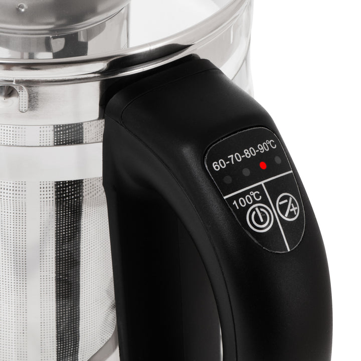 Glasvattenkokare 1,5 l med tefilter och temperaturreglering, 2200 W, LED, 60–100 °C, Adler AD 1299, svart