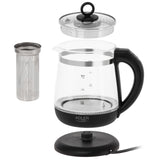 Glasvattenkokare 1,5 l med tefilter och temperaturreglering, 2200 W, LED, 60–100 °C, Adler AD 1299, svart