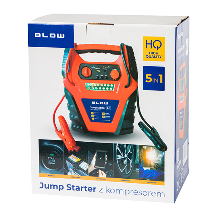 Jump Starter 5-i-1 Blow, med funktioner som kompressor, laddare och powerbank, 12 V 20 000 mAh-batteri, ström – startström 400 A, toppström 900 A, utrustad med överbelastningsskydd, 81-210#