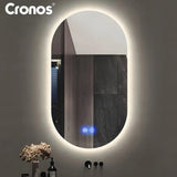 Cronos uppvärmt spegel, ovalt 50x80 cm, LED i tre färger, skyddsklass IP44, imskyddssystem