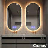 Cronos uppvärmt spegel, ovalt 50x80 cm, LED i tre färger, skyddsklass IP44, imskyddssystem