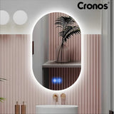 Cronos uppvärmt spegel, ovalt 50x80 cm, LED i tre färger, skyddsklass IP44, imskyddssystem
