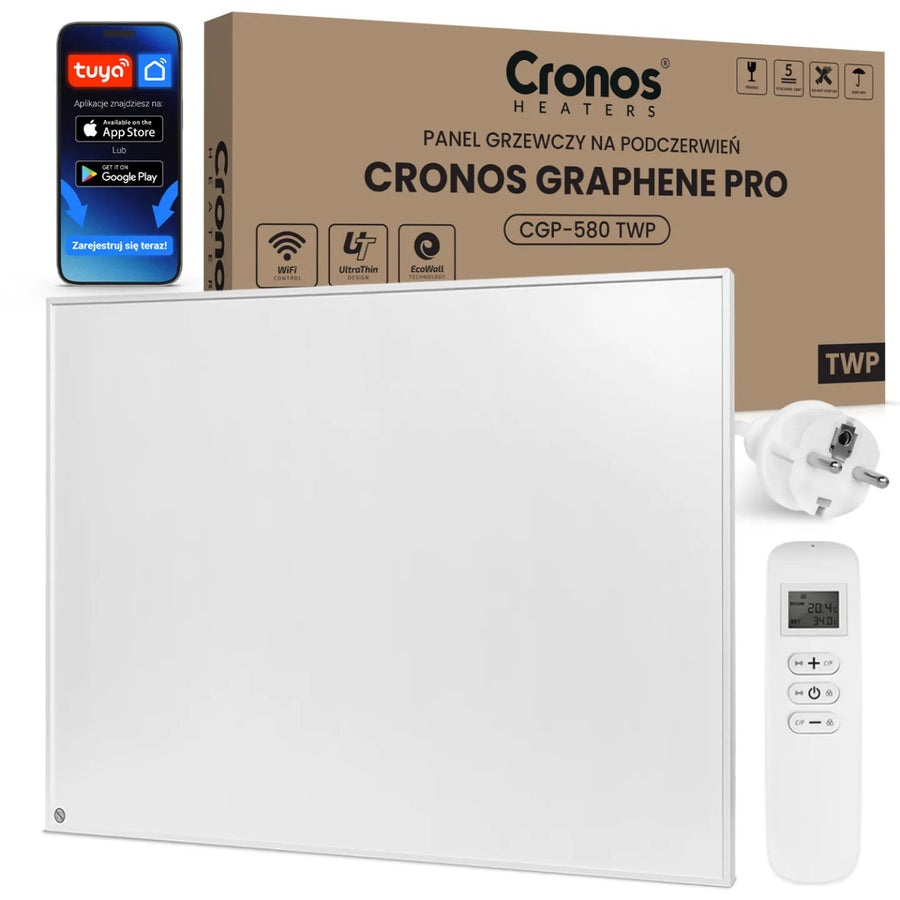 Cronos Graphene infraröd värmepanel, effekt 580 W, vit, värmer upp ett rum på upp till 16 m², fjärrkontroll, PRO CGP-580TWP