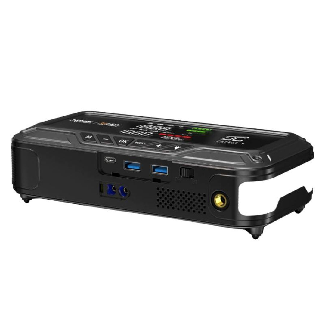 Jump Starter LTC, 12 000 mAh, med kompressor, ficklampa och powerbank, LCD-skärm, effekt 65 W, kablar och fodral ingår, LXJS120