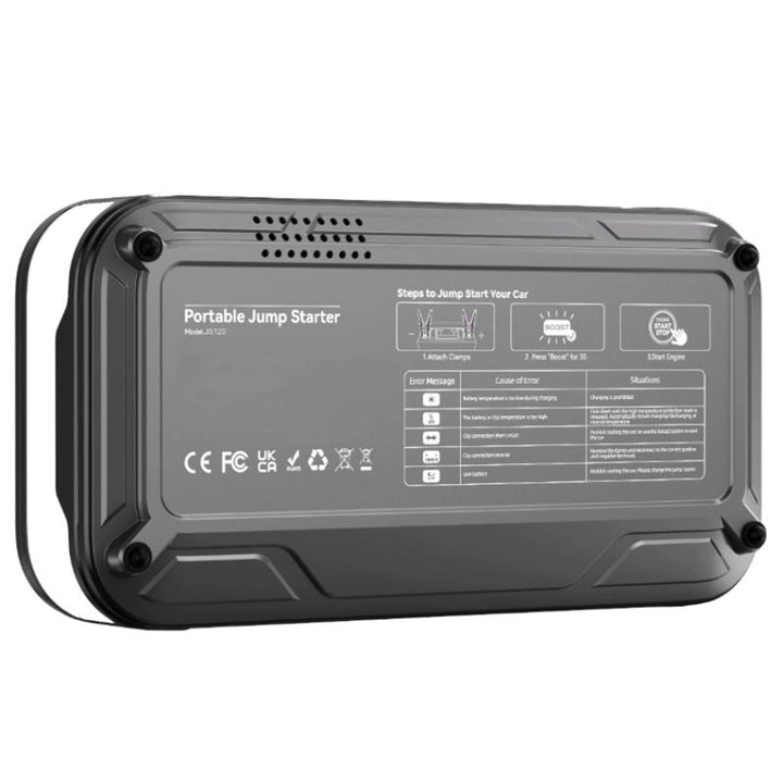 Jump Starter LTC, 12 000 mAh, med kompressor, ficklampa och powerbank, LCD-skärm, effekt 65 W, kablar och fodral ingår, LXJS120