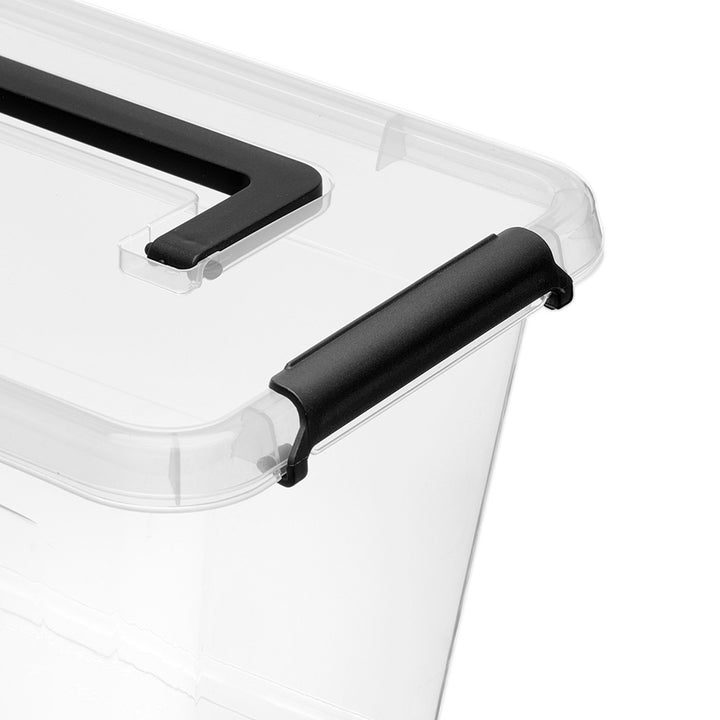 Moxom SimpleStore-behållare, volym 40 liter, genomskinlig, lock med klämfäste, försedd med hjul, BPA-fri, 04-0076