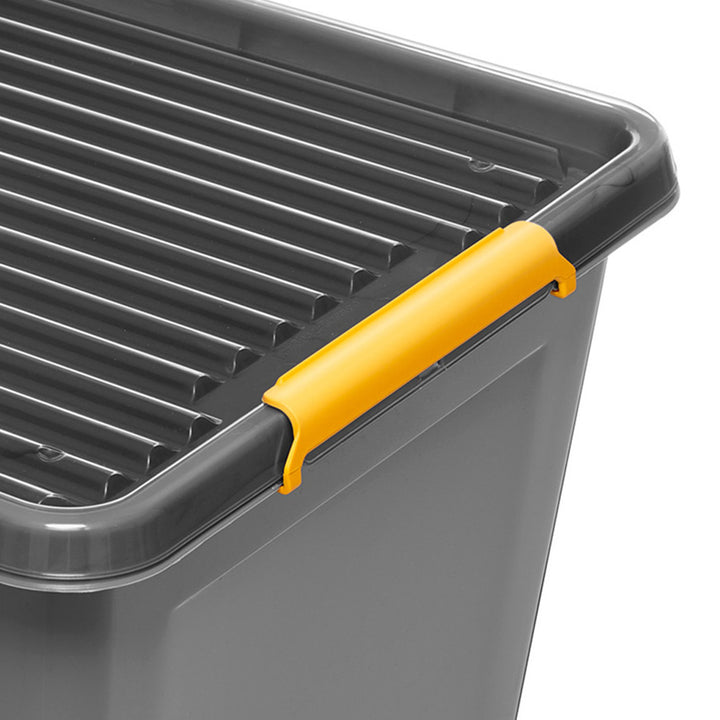 Moxom SolidStore-behållare, volym 80 liter, grå, lock med klämmor, med hjul, BPA-fri, 04-0217