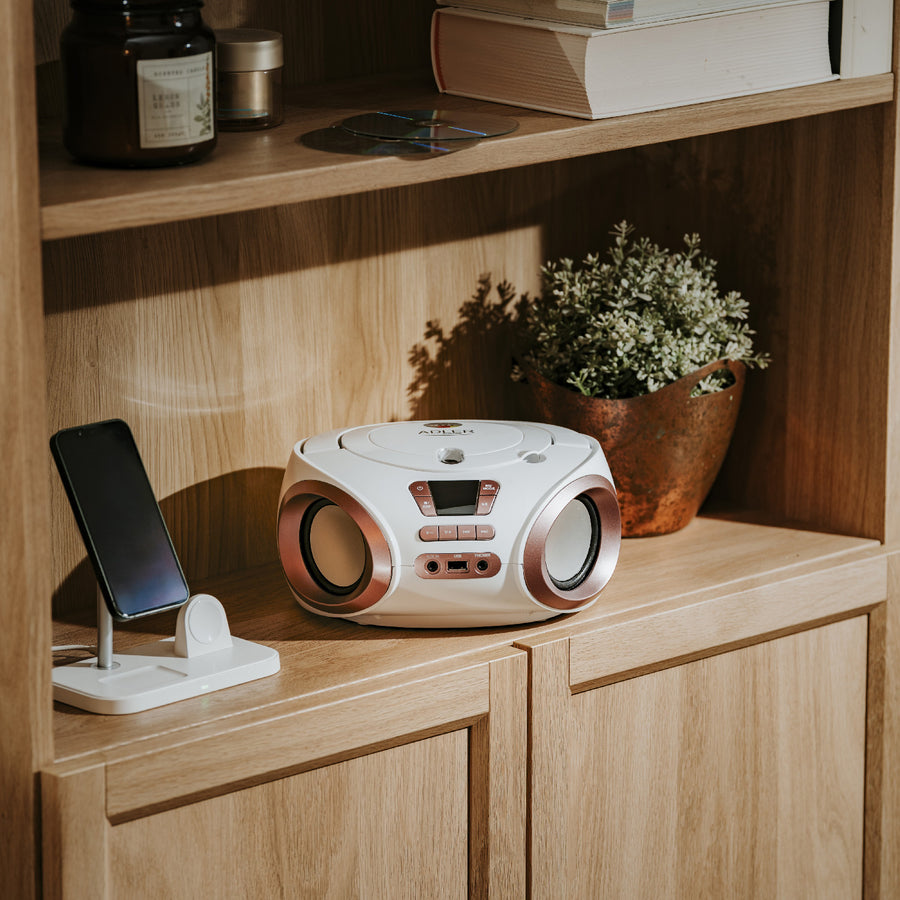Boombox-radio med CD-MP3, USB, FM-radio, AUX, hörlursuttag, Adler, AD 1181