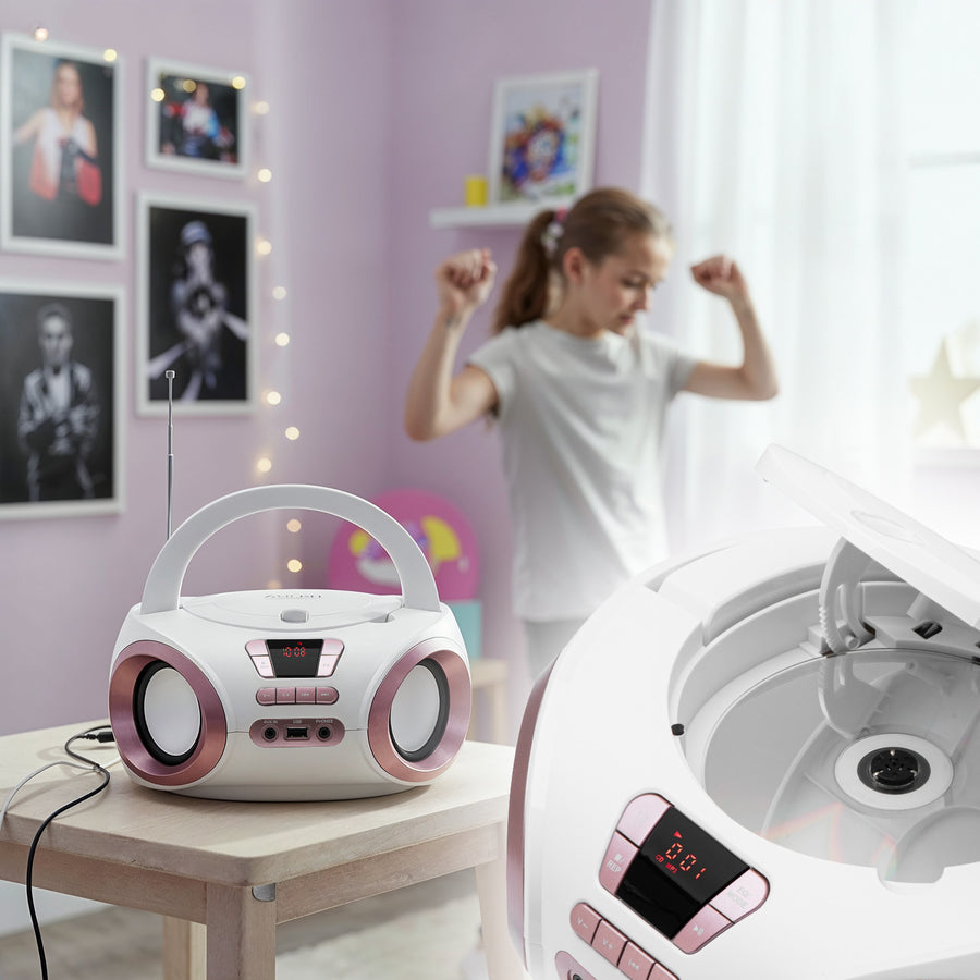 Boombox-radio med CD-MP3, USB, FM-radio, AUX, hörlursuttag, Adler, AD 1181