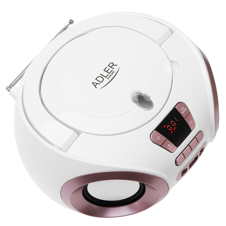 Boombox-radio med CD-MP3, USB, FM-radio, AUX, hörlursuttag, Adler, AD 1181