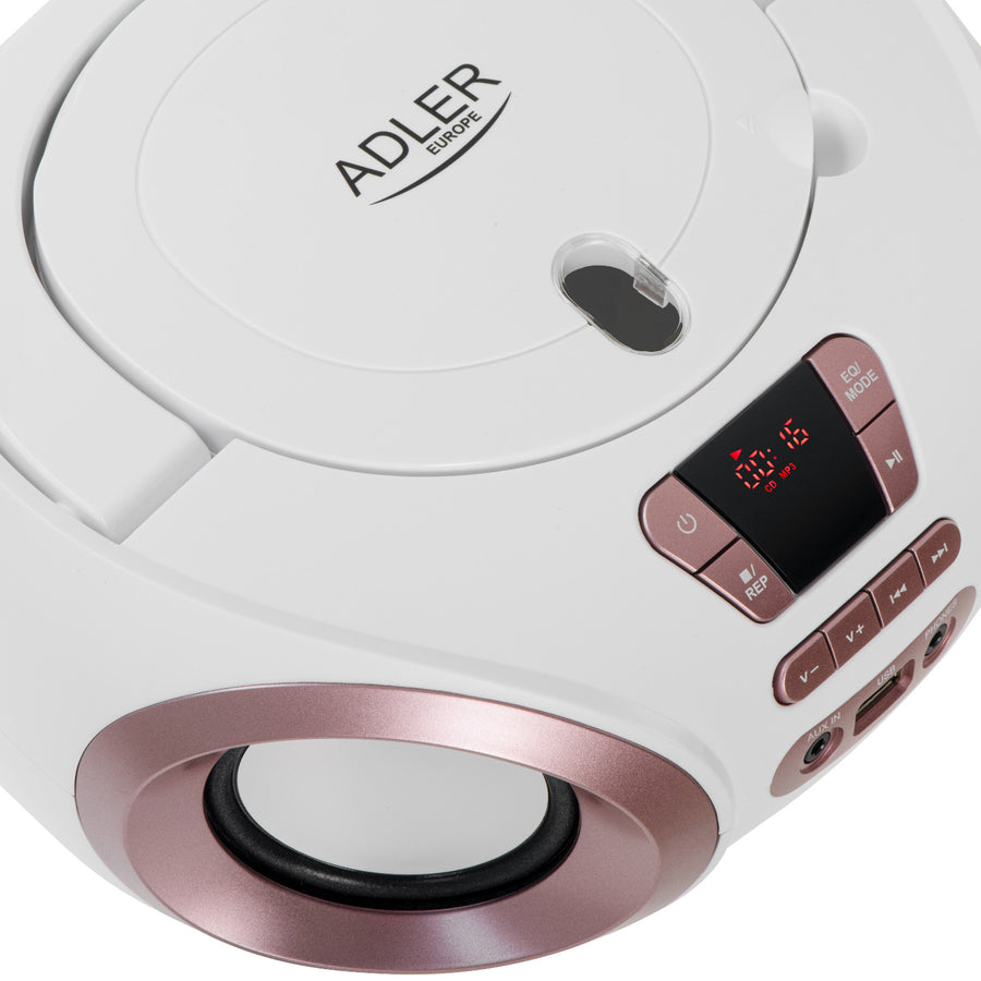 Boombox-radio med CD-MP3, USB, FM-radio, AUX, hörlursuttag, Adler, AD 1181