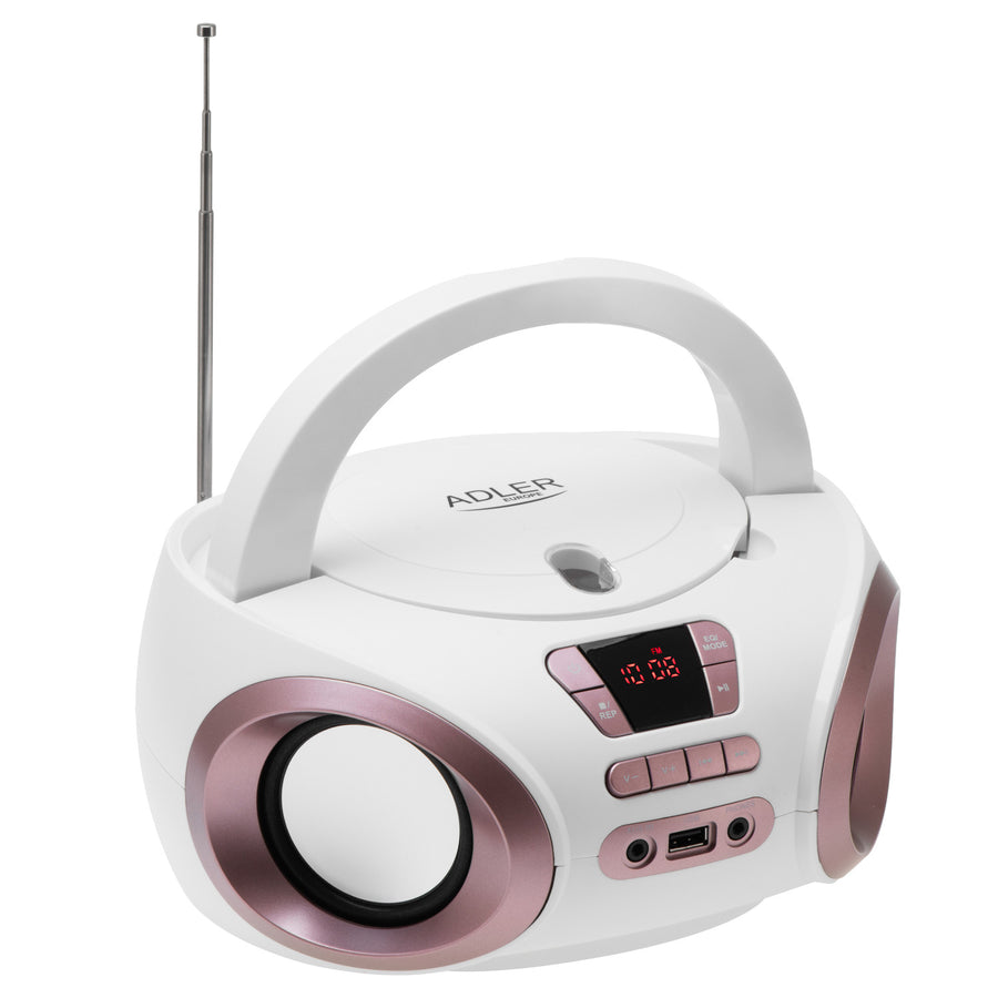 Boombox-radio med CD-MP3, USB, FM-radio, AUX, hörlursuttag, Adler, AD 1181