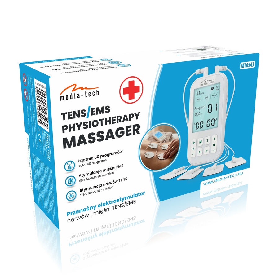 Massageapparat och elektrostimulator för muskler, TENS/EMS, 3-i-1-stimulering, Mediatech, MT6543