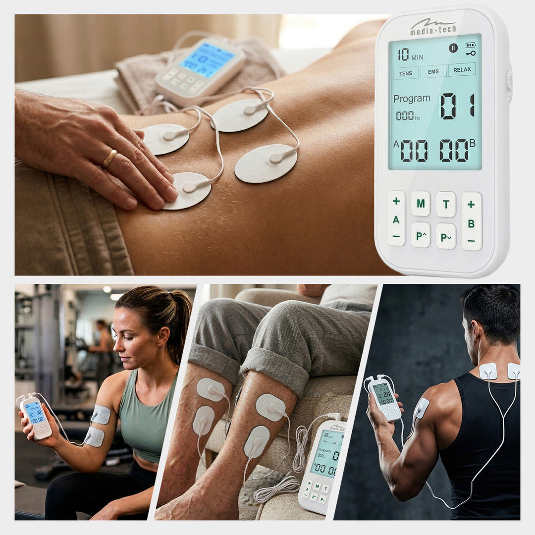Massageapparat och elektrostimulator för muskler, TENS/EMS, 3-i-1-stimulering, Mediatech, MT6543