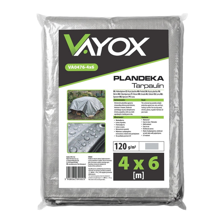 Silverfärgad presenning 120 g, 4 x 6 m, VA0476, vattentät, Vayox