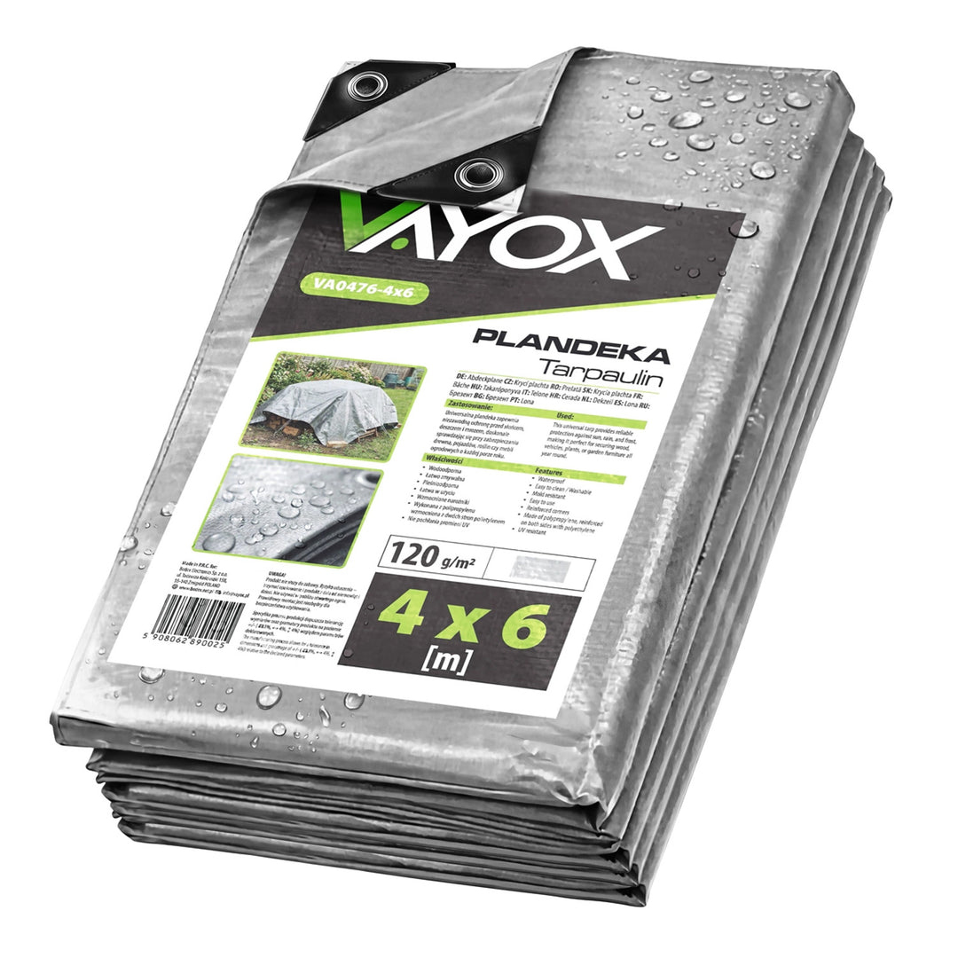 Silverfärgad presenning 120 g, 4 x 6 m, VA0476, vattentät, Vayox