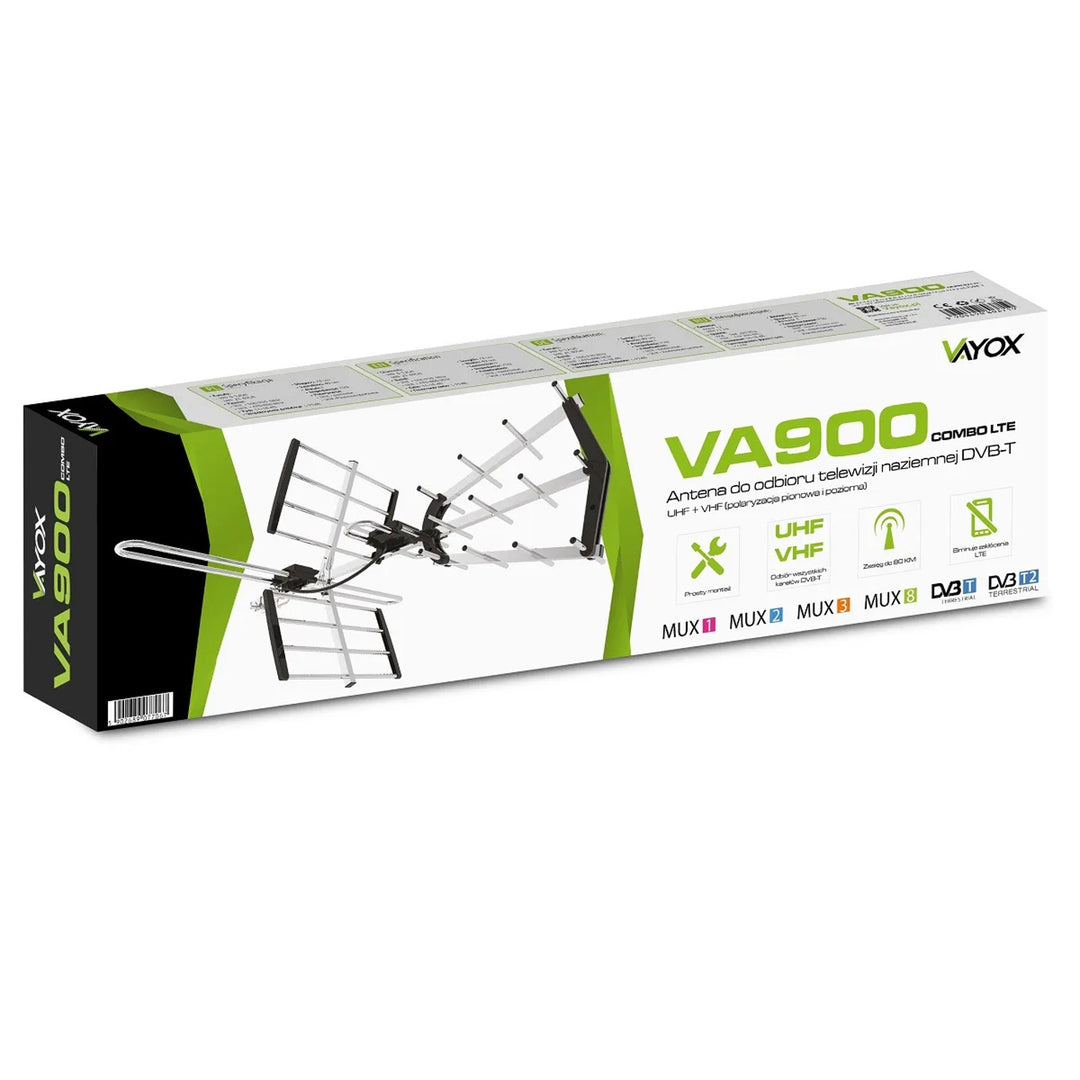 VA900 COMBO riktantenn för DVB-T/T2 med LTE-filter, aluminium, Vayox