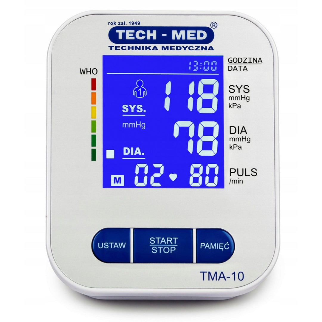 Elektronisk blodtrycksmätare, bakgrundsbelyst skärm, manschett 22–32 cm, arytmiindikator, TMA-10, Tech-Med