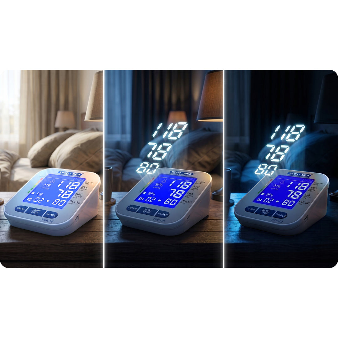Elektronisk blodtrycksmätare, bakgrundsbelyst skärm, manschett 22–32 cm, arytmiindikator, TMA-10, Tech-Med