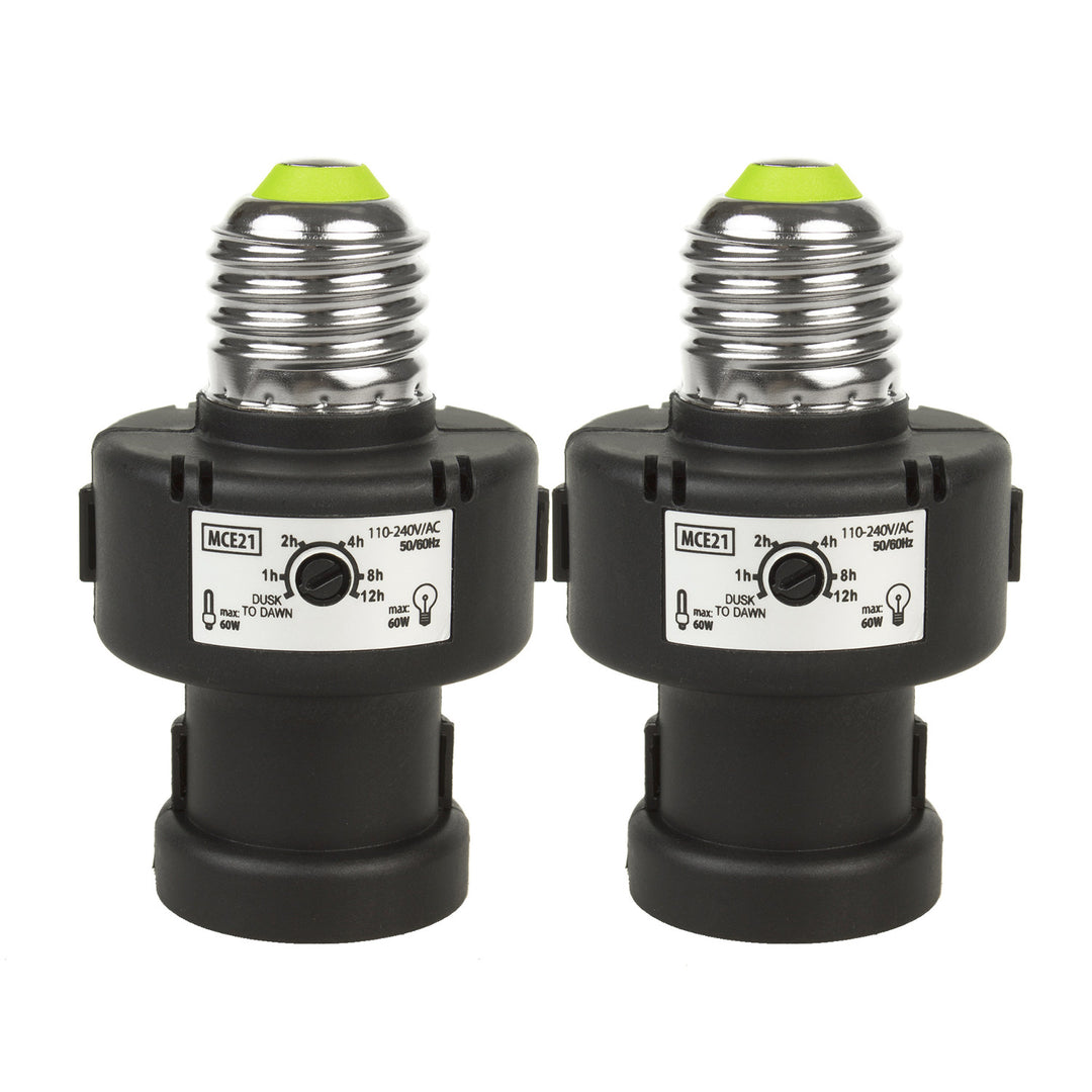 E27-lamphållare från Maclean, 100 W, med skymningssensor och timer, MCE21B, 2 stycken