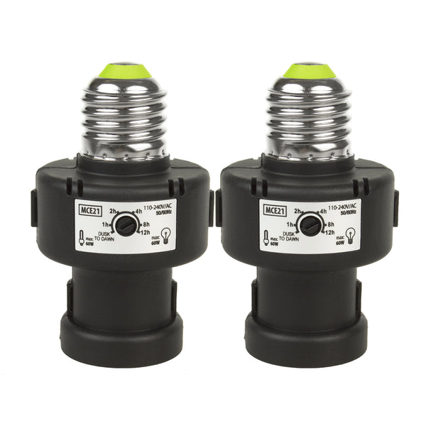 E27-lamphållare från Maclean, 100 W, med skymningssensor och timer, MCE21B, 2 stycken
