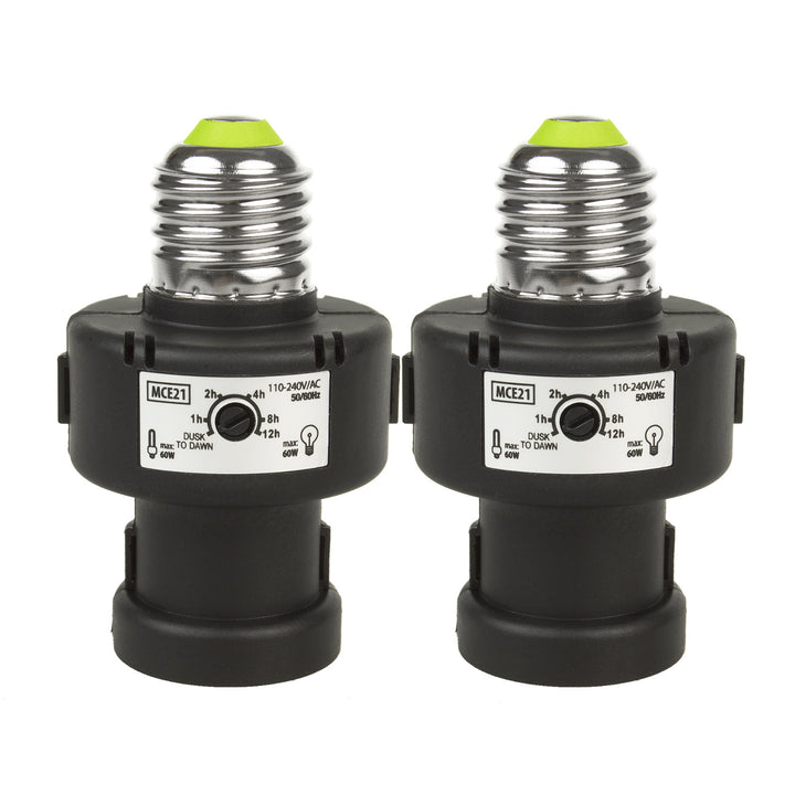 E27-lamphållare från Maclean, 100 W, med skymningssensor och timer, MCE21B, 2 stycken