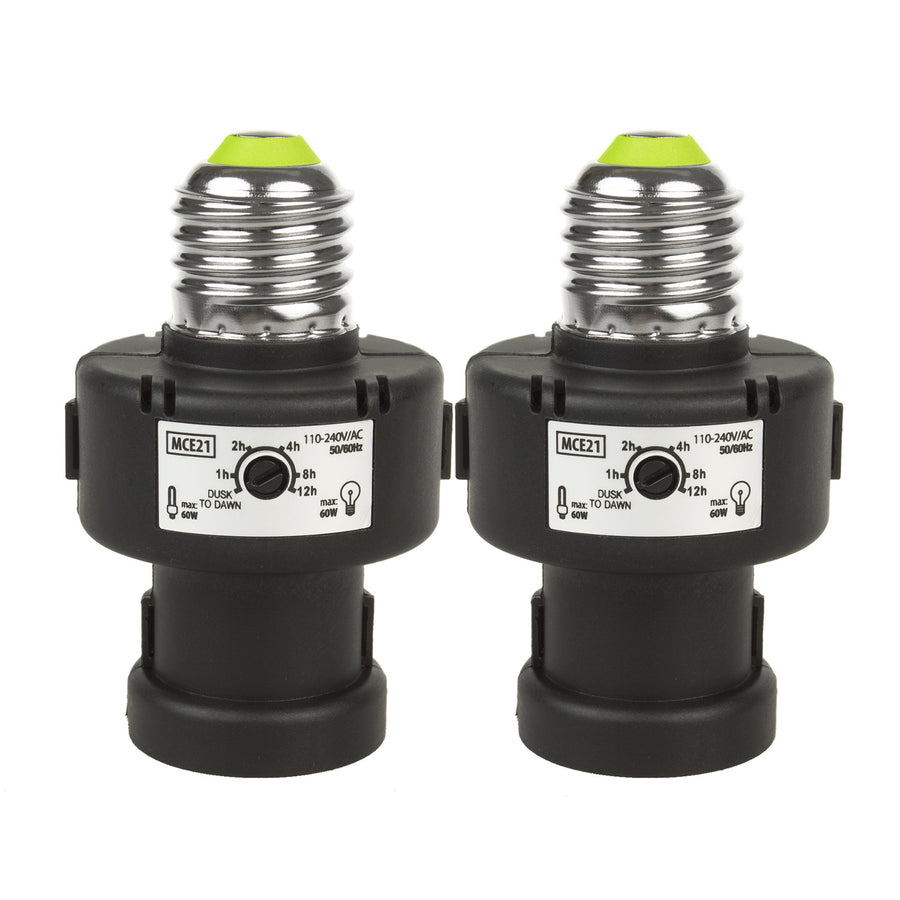 E27-lamphållare från Maclean, 100 W, med skymningssensor och timer, MCE21B, 2 stycken