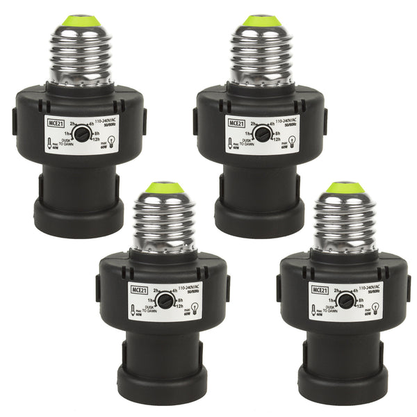E27-lamphållare från Maclean, 100 W, med skymningssensor och timer, MCE21B, 4 stycken