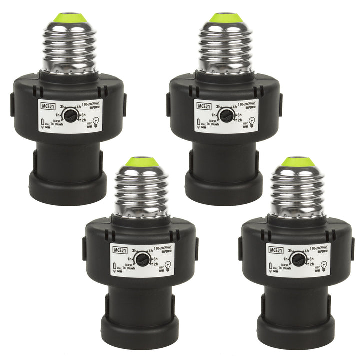 E27-lamphållare från Maclean, 100 W, med skymningssensor och timer, MCE21B, 4 stycken