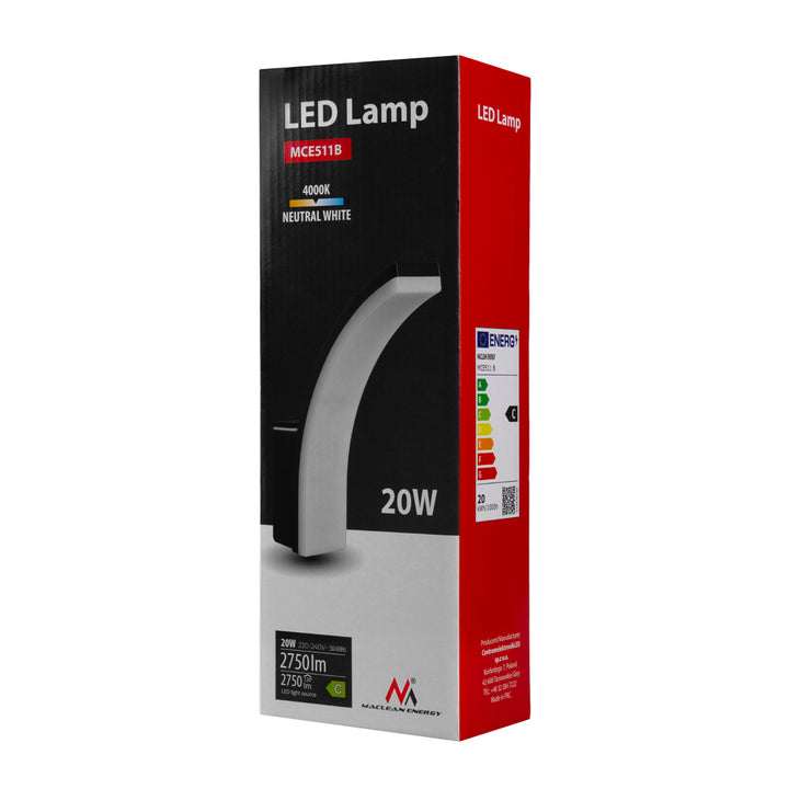 Maclean LED-lampa, svart, 20 W, IP65, 2750 lm, neutralvit färg (4000 K) MCE511 B, 2 stycken