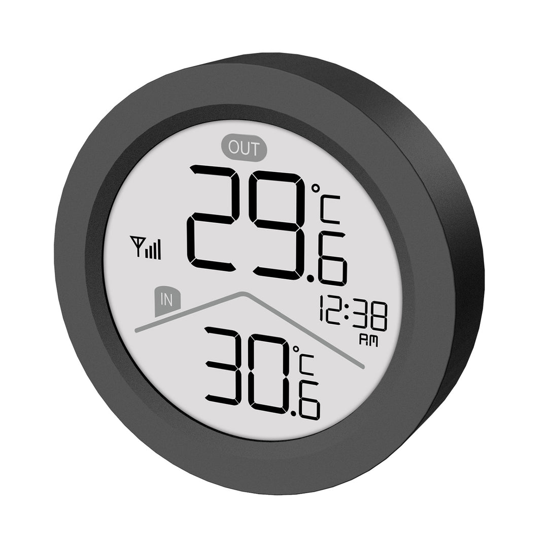 GreenBlue trådlös väderstation, IN/OUT-temperatur, klocka, val mellan °C och °F, räckvidd upp till 60 m, svart, GB162 B + 4 st. AAA-alkaliska batterier från Varta Industrial